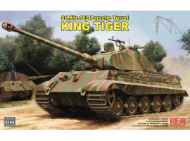 обзорное фото Збірна модель 1/35 Танк Sd.Kfz.182 King Tiger (Porsche Turret) з краном вантажністю 2 тонни / робочими траками RFM RM-5164 Бронетехніка 1/35