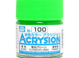 обзорное фото Акриловая краска на водной основе Acrysion Fluorescent Green / Флуоресцентный Зеленый Mr.Hobby N100 Акриловые краски