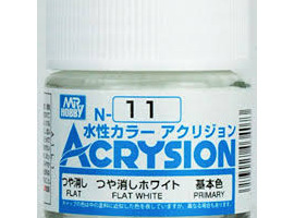 обзорное фото Акрилова фарба на водній основі Acrysion Flat White / Білий Матовий Mr.Hobby N11 Акрилові фарби