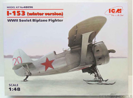обзорное фото Збірна модель 1/48 Радянський винищувач-біплан I-153 (зимова версія) ICM 48096 Літаки 1/48