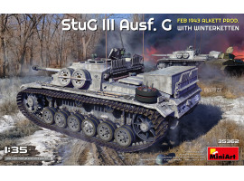 обзорное фото Сборная модель 1/35 Немецкая САУ Штуг III Ausf.G Февр. 1943 с зимними цепями Миниарт 35362 Бронетехника 1/35