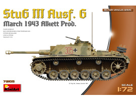 Сборная модель 1/72 Немецкая САУ Штуг.III Ausf.G образца март 1943 Alkett Prod. Миниарт 72105