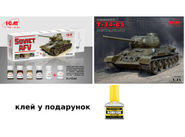 обзорное фото T-34/85 Soviet medium tank II MV + Acrylic paint set for Soviet armored vehicles Armored vehicles 1/35