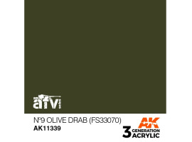 Акриловая краска Nº9 OLIVE DRAB / Оливковый тусклый – AFV (FS33070) АК-интерактив AK11339