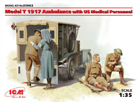 A 1917 Model T ambulance with US medical personnel