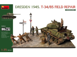 Сборная модель 1/35 Большой набор Дрезден 1945 Т-34/85 полевой ремонт МиниАрт 36064