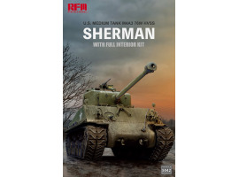 обзорное фото Збірна модель 1/35 Американський середній танк M4A3 76W HVSS Sherman з повним інтер’єром і робочими траками RFM RM-5042 Військова техніка