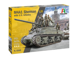 обзорное фото Збірна модель 1/35 Танк M4A1 Sherman з американською піхотою Italeri 6568 Бронетехніка 1/35