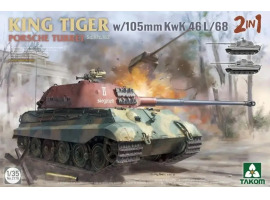 Scale model 1/35 German tank King Tiger Porsche with gun 105-mm KwK 46 L/68 Takom 2178