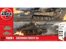 обзорное фото Сборная модель 1/72 танки Тигр 1 vs Шерман Firefly Classic Conflict стартовый набор Аирфикс A50186 Бронетехника 1/72