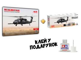 обзорное фото Збірна модель 1/48 Гелікоптер MH-60L Black Hawk ICM 48360 + Набір акрилових фарб для американських вертольотів Black Hawk ICM 3067 Комплекти