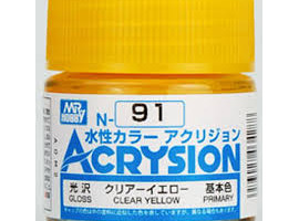 обзорное фото Акрилова фарба на водній основі Acrysion Clear Yellow / Прозорий Жовтий Mr.Hobby N91 Акрилові фарби