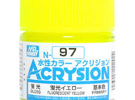 обзорное фото Акрилова фарба на водній основі Acrysion Fluorescent Yellow / Флуоресцентний Жовтий Mr.Hobby N97 Акрилові фарби