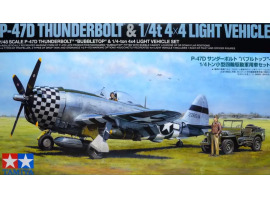 обзорное фото Scale model 1/48 Airplane P-47D "THUNDERBOLT" BUBBLETOP W/1/4-TON 4X4 LIGHT VEHICLE Tamiya TAM25214 Aircraft 1/48