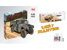 Збірна модель 1/35 Бронеавтомобіль Humvee М1097А2 транспортер вантажів + Набір акрилових фарб для військових автомобілів Humvee США