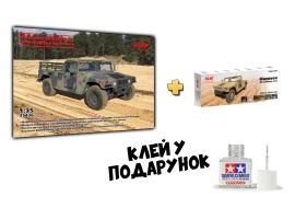 Збірна модель 1/35 Бронеавтомобіль Humvee М1097А2 транспортер вантажів + Набір акрилових фарб для військових автомобілів Humvee США