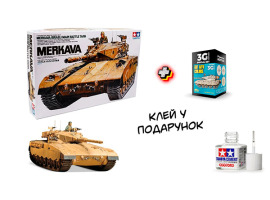 Scale model 1/35 Israel Merkava Tamiya 35127 + Set of acrylic paints IDF AFV COLOR