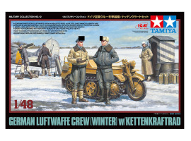 обзорное фото Сборная модель 1/48 Немецкий экипаж Люфтваффе (зима) с Кеттенкрафтрадом Тамия 32412 Мотоциклы