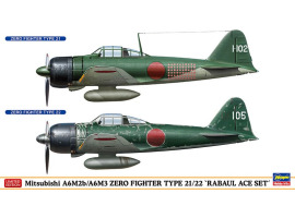 обзорное фото Збірна модель літака Mitsubishi A6M2b/A6M3 ZERO FIGHTER TYPE 21/22 "RABAUL ACE SET" 1/72 Літаки 1/72
