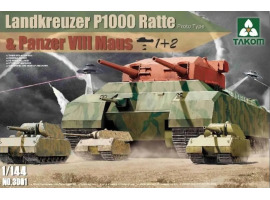 обзорное фото Збірна модель 1/144 Надважкий танк Landkreuzer P1000 Ratte та танк Panzer VIII Maus (1+2) Takom 3001 Бронетехніка 1/144