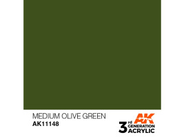 обзорное фото Акрилова фарба MEDIUM OLIVE GREEN – STANDARD / ПОМІРНИЙ ОЛИВКОВИЙ ЗЕЛЕНИЙ  AK-interactive AK11148 Standart Color