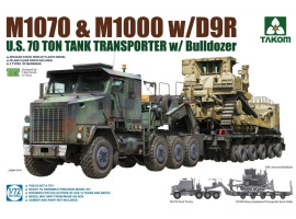 Scale model 1/72 US M1070 and M1000 with D9R, US 70 ton transporter with bulldozer Takom 5002