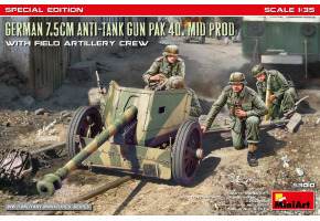 Збірна модель 1/35 Німецька 7,5 см протитанкова гармата PAK 40. Середня версія з артилерійським розрахунком. Спеціальне видання Miniart 53010