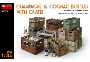 Пляшки шампанського та коньяку з ящиками