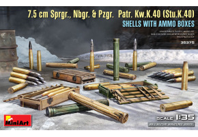 Сборная модель 1/35 Набор 7,5-см снаряды Sprgr., Nbgr. и Pzgr. Patr. Kw.K.40 (Stu.K.40) с ящиками
