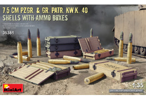 Сборная модель 1/35 Снаряды 7,5 см Pzgr. & Gr. Patr. Kw.K. 40 с ящиками для боеприпасов МиниАрт