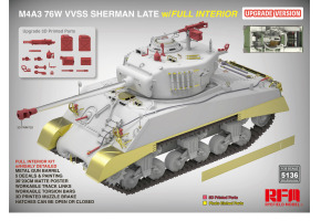 Збірна модель 1/35 Танк M4A3 76W VVSS Шерман Late з повним інтер'єром (Оновлена версія) Rye Field Model RM-5136