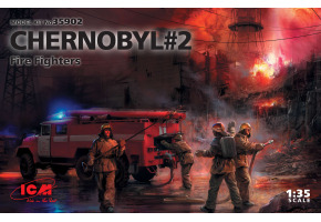 Сборная модель 1/35 Чернобыль # 2. Пожарные (АЦ-40-137А, 4 фигуры и подставка для диорамы с фоном)