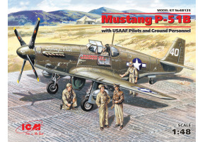 Збірна модель 1/48 американський винищувач Mustang Р-51 В з пілотами та техніками ICM 48125