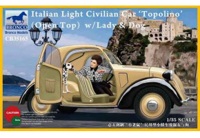 Buildable model of an Italian light civilian car (open top) with a lady and a dog