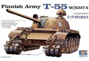 Збірна модель 1/35 Танк T-55 w/KMT-5  озброєнння Фінляндії Trumpeter 00341