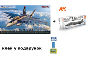 Збірна модель літака Boeing F/A-18E Super Hornet + Набір акрилових фарб від AK