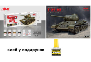 T-34/85 Радянський середній танк ІІ МВ + Набір акрилових фарб для радянської бронетехніки