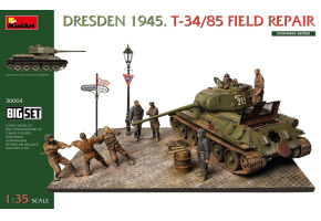 Сборная модель 1/35 Большой набор Дрезден 1945 Т-34/85 полевой ремонт МиниАрт 36064