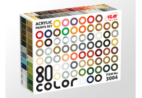 Set of acrylic paints 80 pcs (77 colors + 3 varnishes) ICM 3004