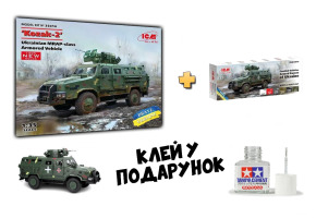 Збірна модель 1/35 «Козак-2» Український бронеавтомобіль класу MRAP ICM 35014 + Набір акрилових фарб для бойових машин ЗСУ