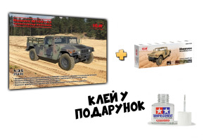 Збірна модель 1/35 Бронеавтомобіль Humvee М1097А2 транспортер вантажів + Набір акрилових фарб для військових автомобілів Humvee США