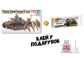 Scale model 1/35 German tank Panzerkampfwagen II Tamiya 35009 + Acrylic paint set for German armored vehicles ICM3003