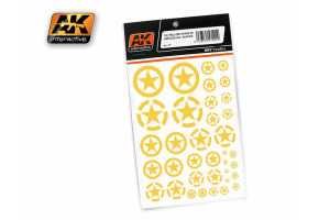 US YELLOW STARS IN CIRCLES ALL SCALES / A set of "dry" decals, yellow stars.
