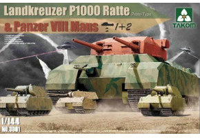 Збірна модель 1/144 Надважкий танк Landkreuzer P1000 Ratte та танк Panzer VIII Maus (1+2) Takom 3001