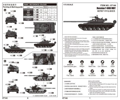 Збірна модель 1/72 радянський танк Т-80 Trumpeter 07144 детальное изображение Бронетехника 1/72 Бронетехника