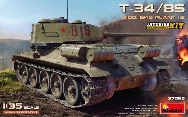 Сборная модель 1/35 Танк Т-34/85 мод. 1945 г. завод 112 с интерьером Миниарт 37065 детальное изображение Бронетехника 1/35 Бронетехника