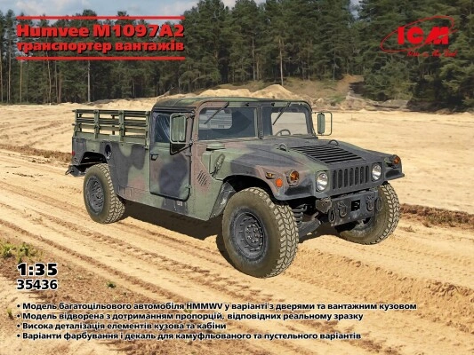 Збірна модель 1/35 Бронеавтомобіль Humvee M1097A2 транспортер вантажів ICM 35436 детальное изображение Автомобили 1/35 Автомобили