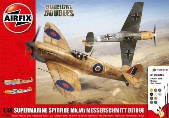 Збірна модель 1/48 набір Supermarine Spitfire Mk.Vb Messerschmitt Bf109E Dogfight Airfix A50160 детальное изображение Самолеты 1/48 Самолеты