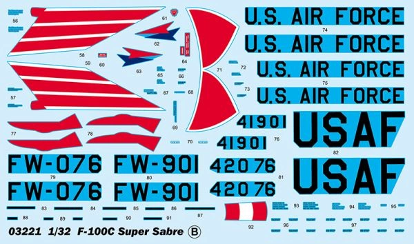 Сборная модель 1/32 Истребитель F-100C Super Sabre Трумпетер 03221 детальное изображение Самолеты 1/32 Самолеты