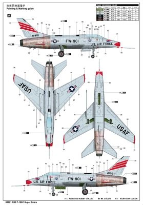 Сборная модель 1/32 Истребитель F-100C Super Sabre Трумпетер 03221 детальное изображение Самолеты 1/32 Самолеты